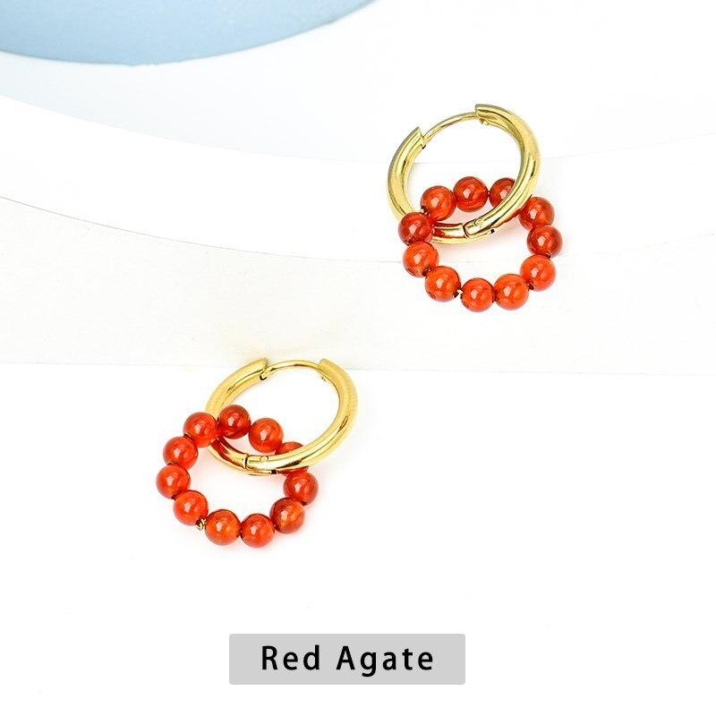 Change Better Trendy Jewelry Natural Stone Small Beads Hoop Earrings Women Colorful Gemstone Elegant Gold Color Stud Earrings