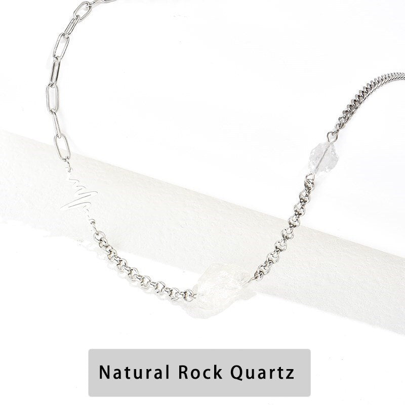 Change Better Natural Citrine Raw Stone Chain Necklace Women Fashion Cyrstal Bead Silver Color Stainless Steel Healing Choker