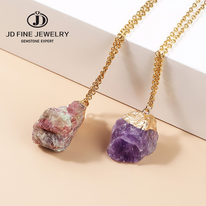 JD Natural Amethyst Rough Stone Pendant Diy Purple Crystal Druzy Necklace Irregular Healing Reiki Crystal Quartz Choker For Wome