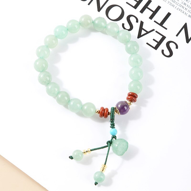 JD Elegant 8mm Natural Green Aventurine Beaded Bracelet Women Trendy Simple Lotus Charm Rope Wristband Summer Jewelry For Girls