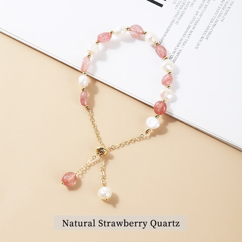 JD Irregular Natural Amethysts Pearl Pendant Bracelet Women Sweet Green Aventurine Gold Color Adjustable Charm Bangles Jewelry