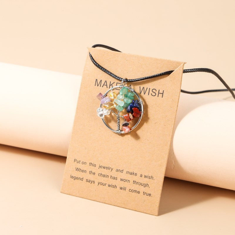 Change Better 30mm Natural Stone Chip Beads Wrap Treen Of Life Pendant Necklace Colorful Crystal Gravel Handmade Wisdom Jewelry