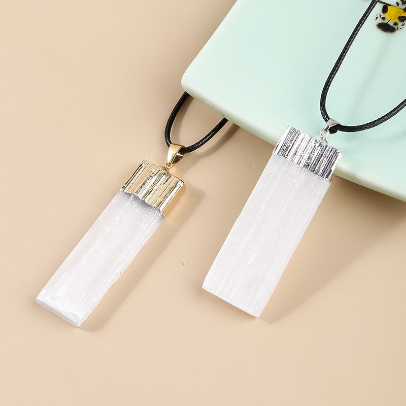 JD Natural Rectangle Plaster Gypsum Ore Pendants Necklace Women Fahion Personality Gold Plated Square Healing Jewelry Necklace