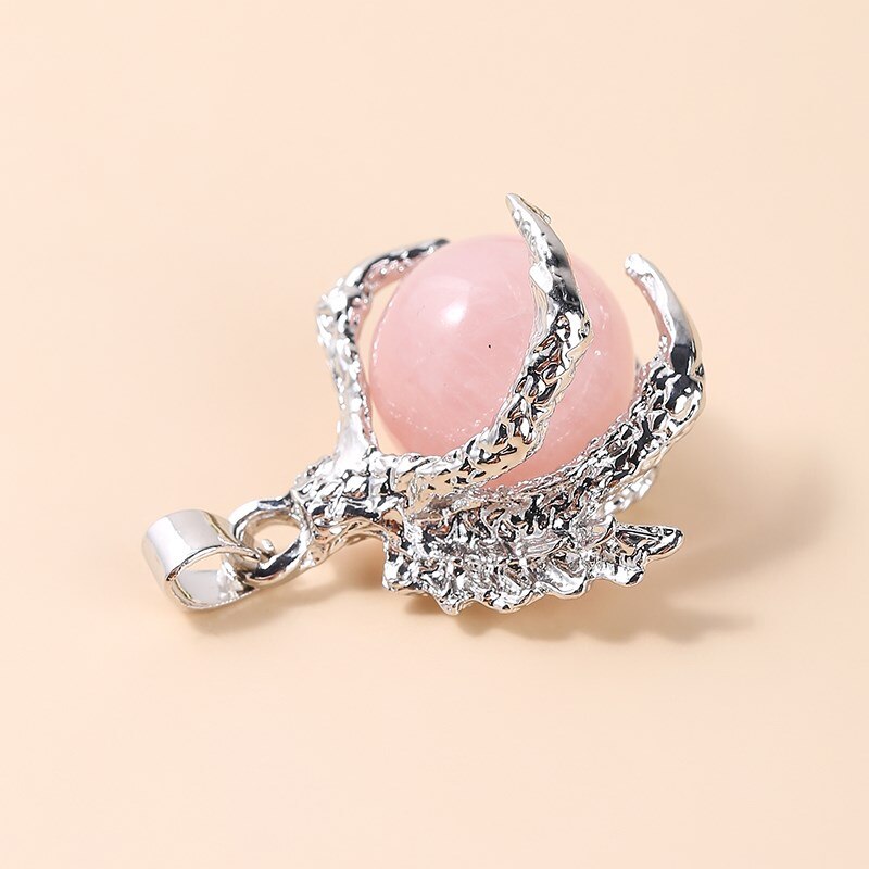 Change Better Natural Pink Quartz Dragon Claw Wraps Alloy Pendants Women Round Bead Charms Diy Handmade Necklace Jewelry Making