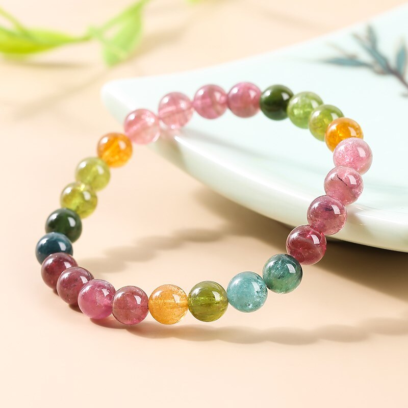 JD 7A Colorful Natural Watermelon Tourmaline Beaded Bracelets Women Exquisite Healing 6mm Bead Wristband Yoga Jewelry For Girls