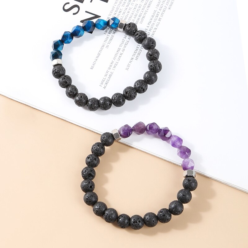 Change Better Natural Lava Volcanic Stone Bead Bracelets Men Tibetan Buddha Faceted Turquoise Yoga Energy Meditation Bangles