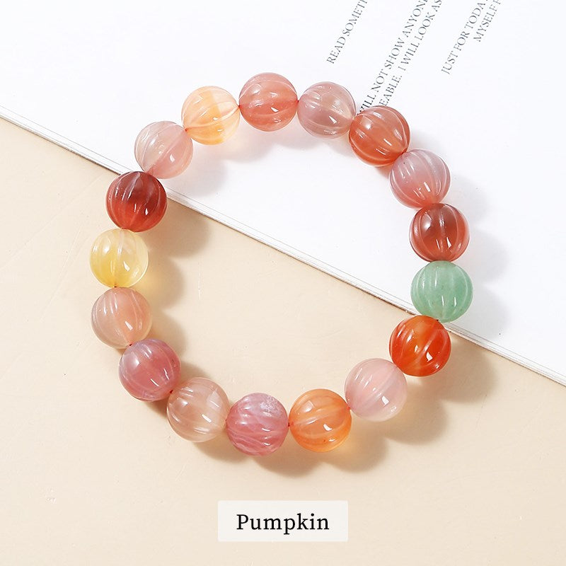 JD Natural Stone Yanyuan Agate Lotus Carved Beads Bracelet Women Lucky Four-Leaf Clover Crystal Healing Bangles Girls Jewelry