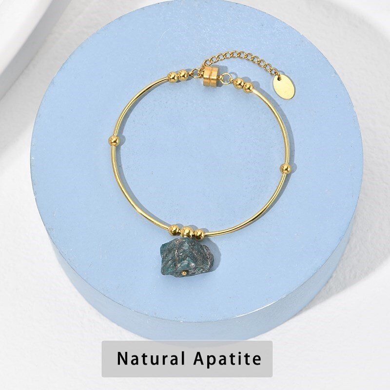 Change Better Natural Raw Stone Pendant Circle Bracelets Women Gold Plated Titanium Steel Charms Bangle Healing Jewelry Gifts