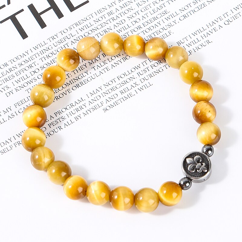 Change Better Natural Stone Golden Tiger Eye Beaded Bracelets Men Women Charm Anchor Yoga Energy Healing Wristband Jewelry Gift