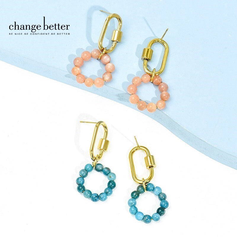 Change Better Natural Semi-Precious Small Beads Circle Charms Earrings Women Handmade Gold Color Hoop Earrings Party Jewelry