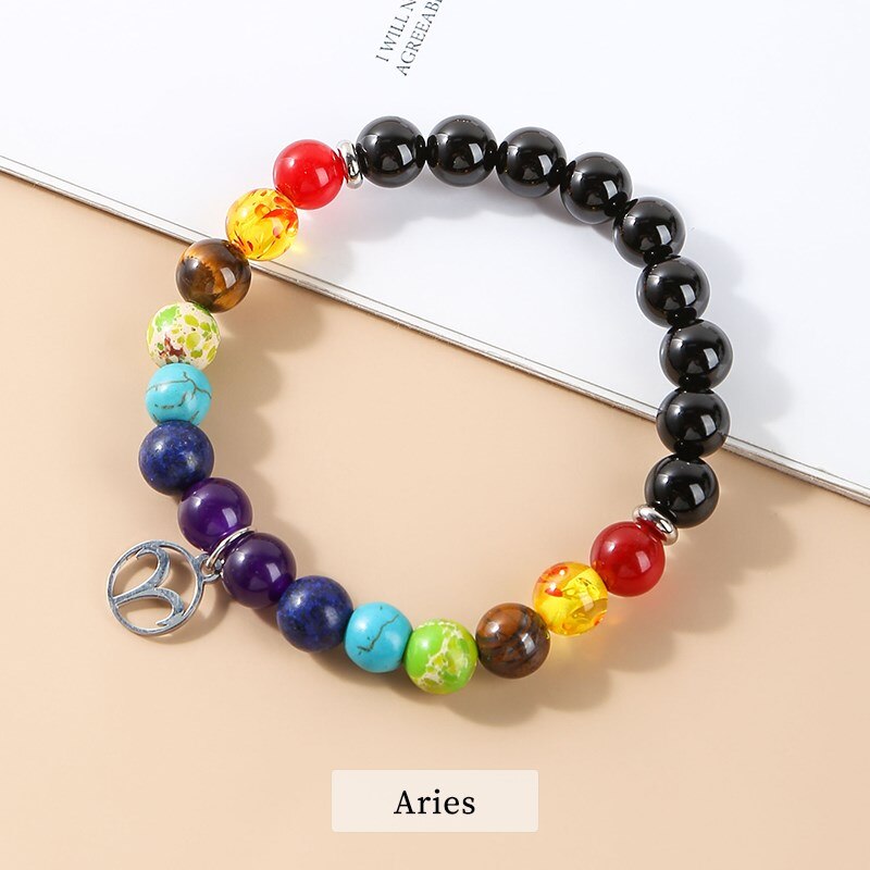 JD Seven Chakras 12 Constellations Energy Bracelet Men Women Trendy Natural Beads Reiki Healing Yoga Wristband Friendship Gifts