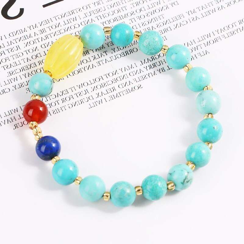 JD Blue Turquoise Amber Beads Bracelet For Women Fashion Colorful Elastic Round Stone Charm Crystal Jewelry Bangles Gifts