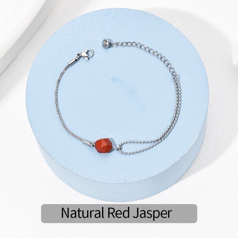 Change Better Natural Stone Faceted Rose Quartz Bead Chain Bracelet Women Fashion Silver Color Stainless Steel Simple Bangles