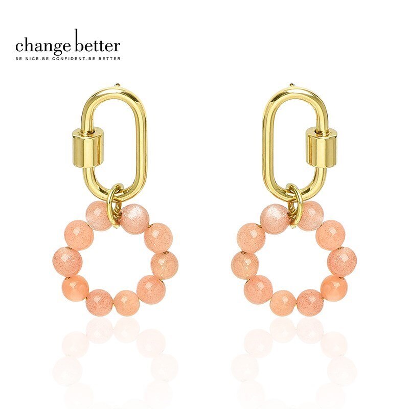 Change Better Natural Semi-Precious Small Beads Circle Charms Earrings Women Handmade Gold Color Hoop Earrings Party Jewelry