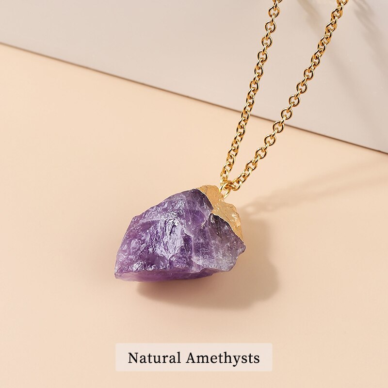 JD Natural Amethyst Rough Stone Pendant Diy Purple Crystal Druzy Necklace Irregular Healing Reiki Crystal Quartz Choker For Wome