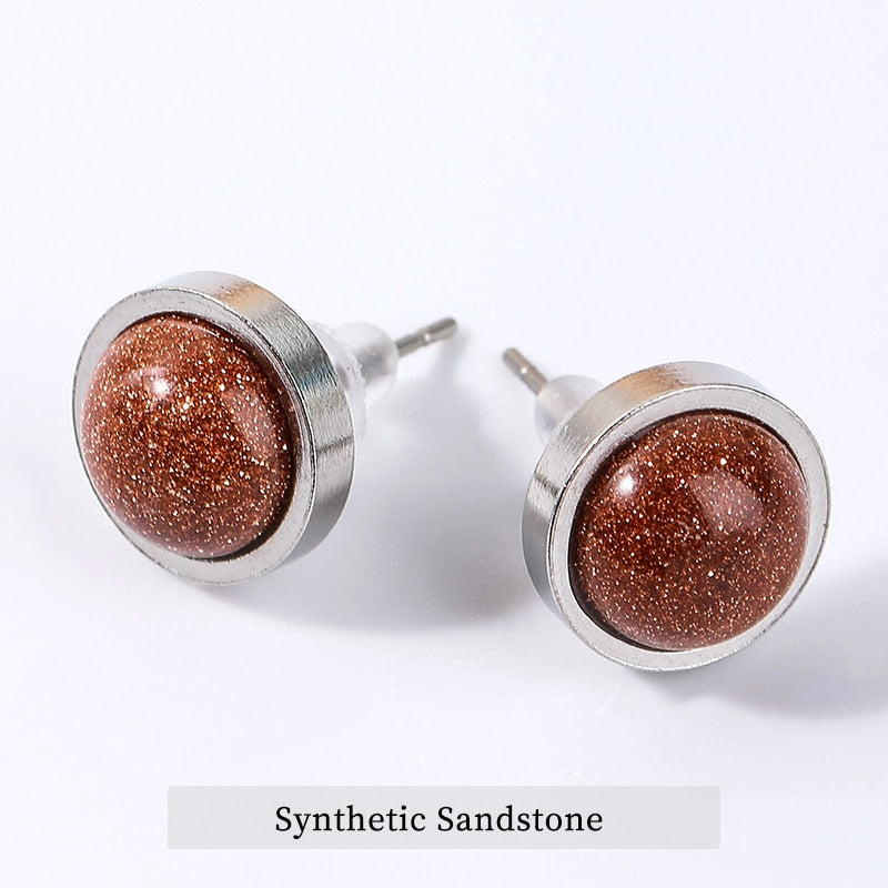 CHANGE BETTER Handmade Lovely 10mm Natural Stone Stud Earrings Stainless Steel Earrings Tiger Eyes Agate Women Jewelry OLstyle