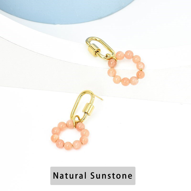 Change Better Natural Semi-Precious Small Beads Circle Charms Earrings Women Handmade Gold Color Hoop Earrings Party Jewelry