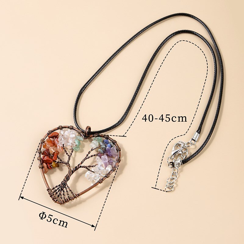 Change Better 7 Chakras Crystal Chip Beads Wrap Wisdom Tree Of Life Necklace Women Men Antique Copper Plated Heart Pendant Gifts