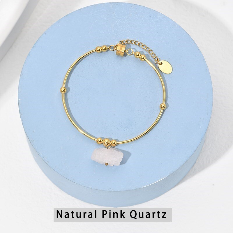 Change Better Natural Raw Stone Pendant Circle Bracelets Women Gold Plated Titanium Steel Charms Bangle Healing Jewelry Gifts