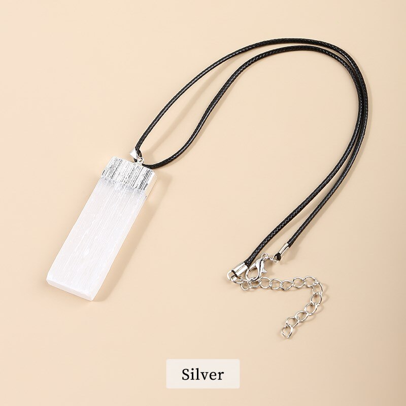 JD Natural Rectangle Plaster Gypsum Ore Pendants Necklace Women Fahion Personality Gold Plated Square Healing Jewelry Necklace