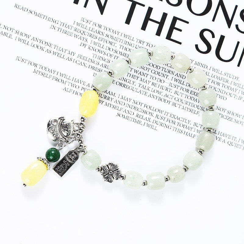 JD Sweet Lucky Cat Crystal Charm Flower Bracelets Women Trendy Natural Green Aventurine Beads Bangels Female Summer Jewelry Gift