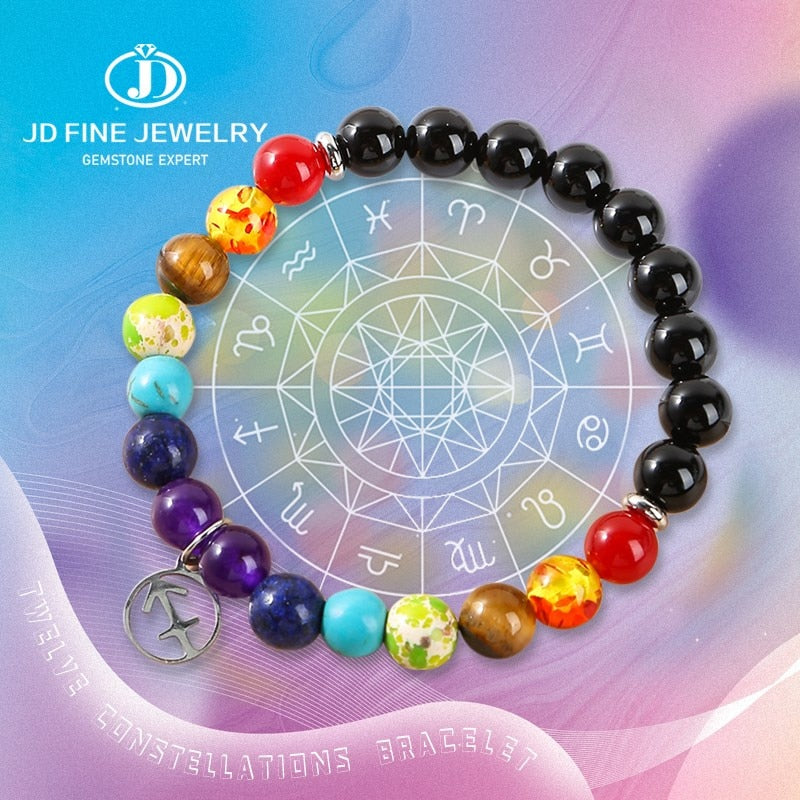 JD Seven Chakras 12 Constellations Energy Bracelet Men Women Trendy Natural Beads Reiki Healing Yoga Wristband Friendship Gifts