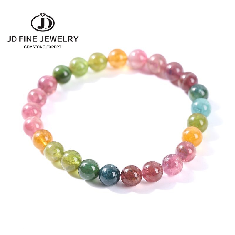 JD 7A Colorful Natural Watermelon Tourmaline Beaded Bracelets Women Exquisite Healing 6mm Bead Wristband Yoga Jewelry For Girls