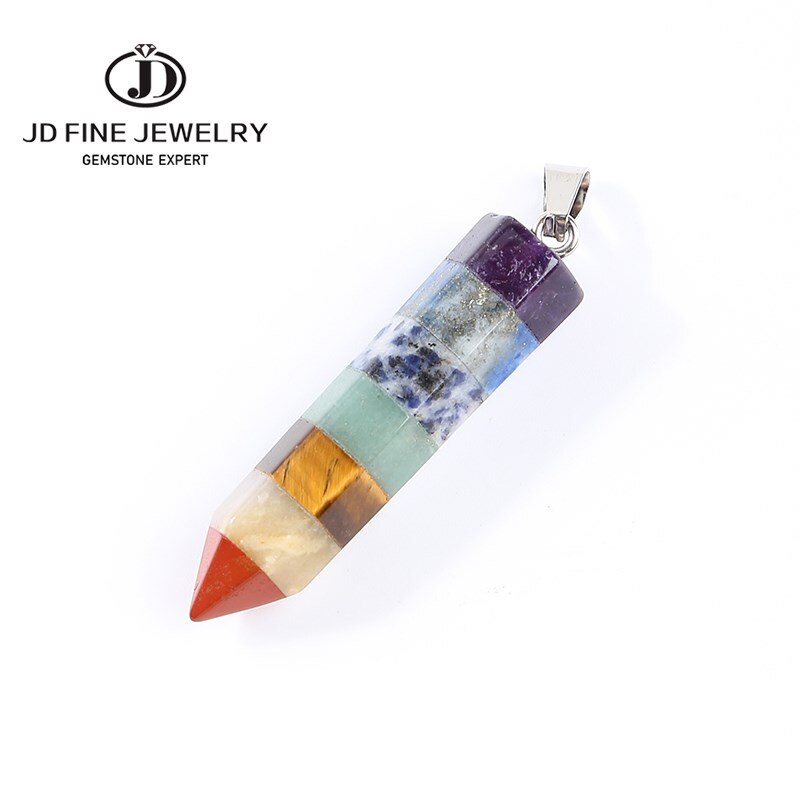 JD Natural Crystal Pendant Colourful Necklace Hexagonal Pendulum Seven Chakras Mineral Jewelry Healing Stone Souvenir Gift