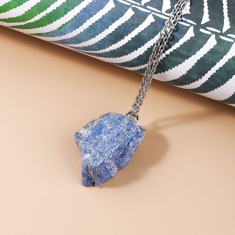 JD 1PC Natural Apatite Healing Stone Pendant With Pink Quartz Mineral Lapis Lazuli  Necklace For DIY Gift Women's Jewelry