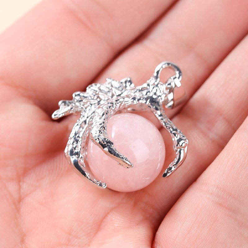 Change Better Natural Pink Quartz Dragon Claw Wraps Alloy Pendants Women Round Bead Charms Diy Handmade Necklace Jewelry Making