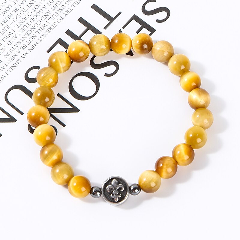 Change Better Natural Stone Golden Tiger Eye Beaded Bracelets Men Women Charm Anchor Yoga Energy Healing Wristband Jewelry Gift