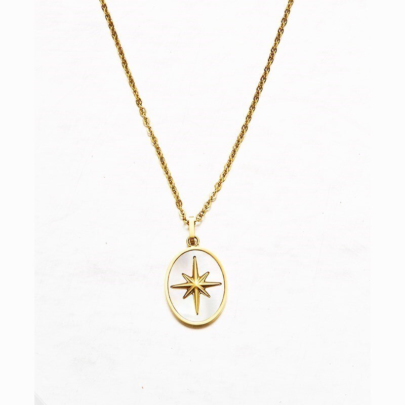 Change Better Natural White Shell Eight-Pointed Star Oval Pendant Necklace Women Bohe Gold Color Titanium Steel Chain Choker