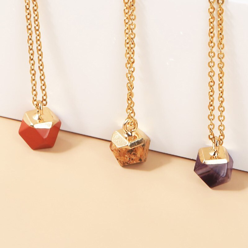 JD 8mm Natural Stone Pendants Faceted Cube Shape Colorful Pendant Making for Charms Jewelry Necklace Gift for Women