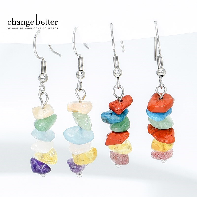 Change Better Small Rock Mineral Stone Crystal Earrings Women Natural Citrines Quartz Gravel Charm Hook Earring Birthday Gift