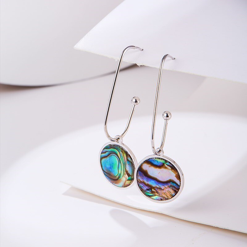 CHANGE BETTER  Natural Abalone Shell Pattern Round Drop Earrings Women Vintage Stainless Steel Hook Ear Studs Jewelry Girls Gift