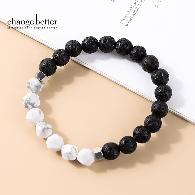 Change Better Natural Lava Volcanic Stone Bead Bracelets Men Tibetan Buddha Faceted Turquoise Yoga Energy Meditation Bangles