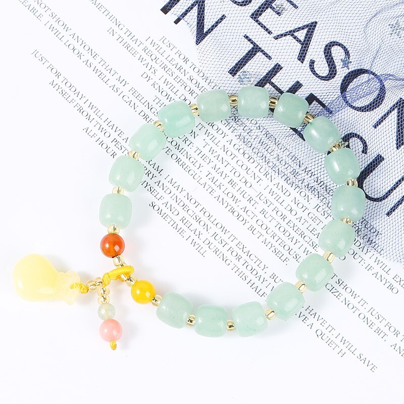 JD Elegant Natural Green Aventurine Bracelets Women 2022 Summer Amber Lucky Bag Pendant Braid Beaded Bracelet Fashion Jewelry