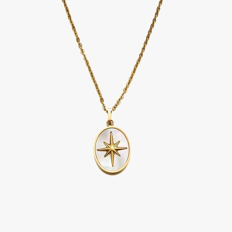 Change Better Natural White Shell Eight-Pointed Star Oval Pendant Necklace Women Bohe Gold Color Titanium Steel Chain Choker