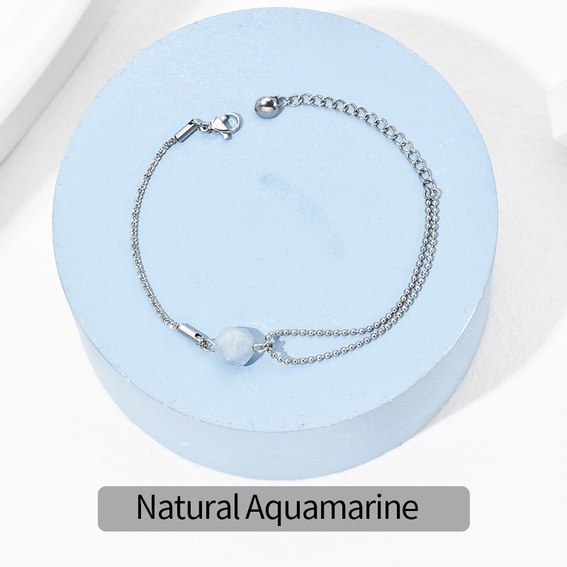 Change Better Natural Stone Faceted Rose Quartz Bead Chain Bracelet Women Fashion Silver Color Stainless Steel Simple Bangles