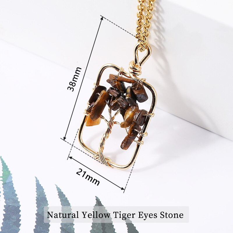 JD Natural Crystal Gravel Beads Tree of Lift Pendant Necklace Reiki Healing Amethysts Chip Stone Braided copper wire Jewelry