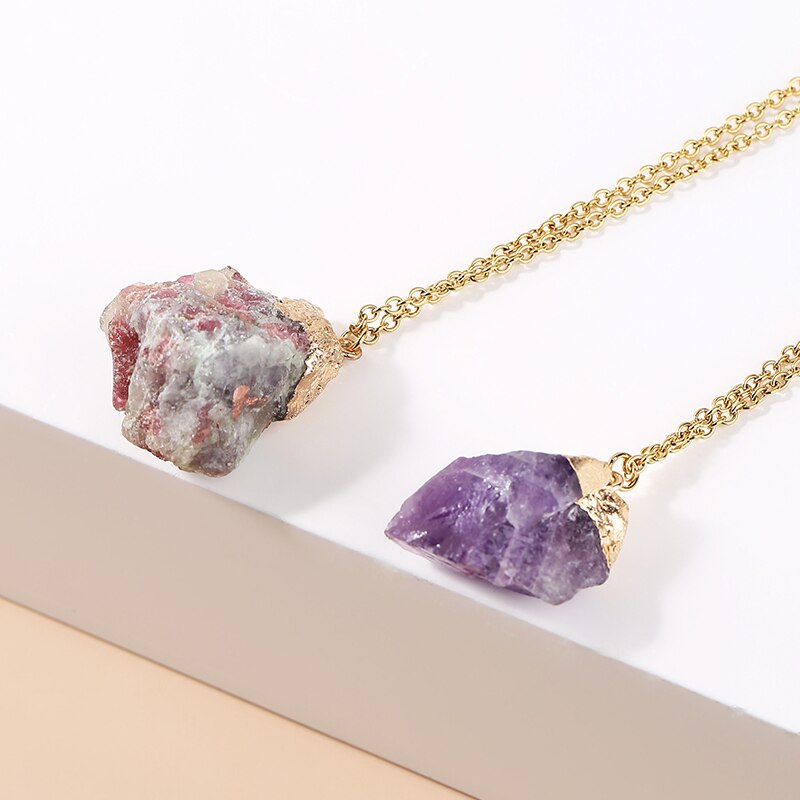 JD Natural Amethyst Rough Stone Pendant Diy Purple Crystal Druzy Necklace Irregular Healing Reiki Crystal Quartz Choker For Wome