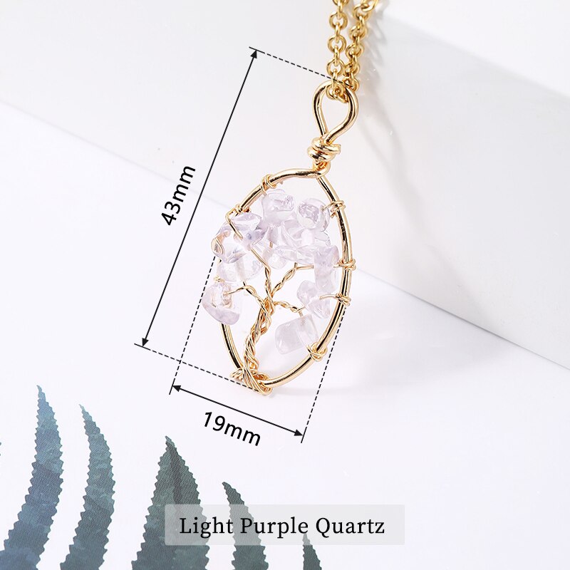 JD Natural Crystal Gravel Beads Tree of Lift Pendant Necklace Reiki Healing Amethysts Chip Stone Braided copper wire Jewelry