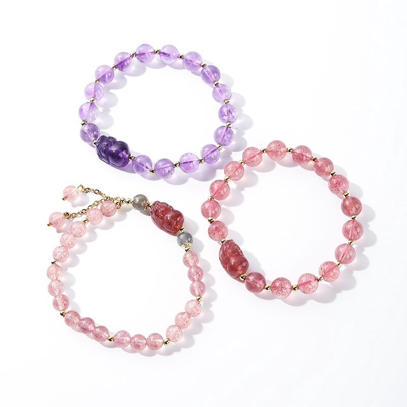 JD Natural Pink Strawberry Crystal Pixiu Bracelet Jewelry Bring Health Wealth Female Personality Design Quartz Beaded Bracelet