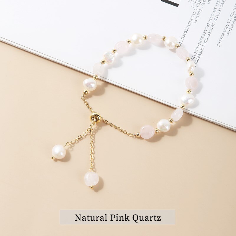 JD Irregular Natural Amethysts Pearl Pendant Bracelet Women Sweet Green Aventurine Gold Color Adjustable Charm Bangles Jewelry