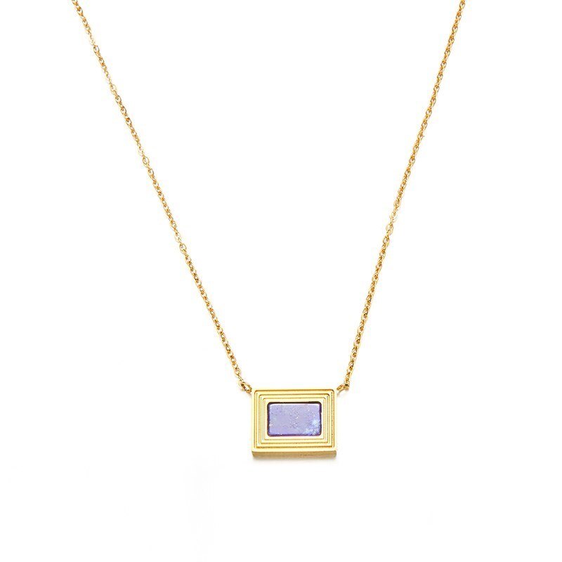 Change Better Gold Color Stainless Steel Square Geometric Pendant Necklace Women Elegant Natural Lapis Lazuli Inlay Jewelry Gift