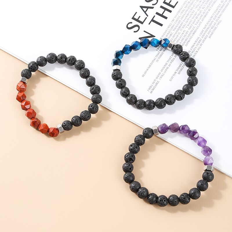 Change Better Natural Lava Volcanic Stone Bead Bracelets Men Tibetan Buddha Faceted Turquoise Yoga Energy Meditation Bangles