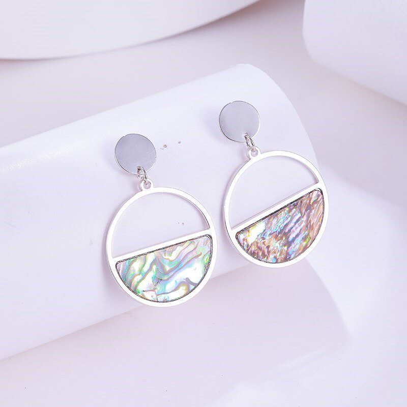 CHANGE BETTER Multi-Colored Abalone Shell Stud Earring Round Shaped Natural Shells Titanium Steel Stud Earrings Women Jewelry