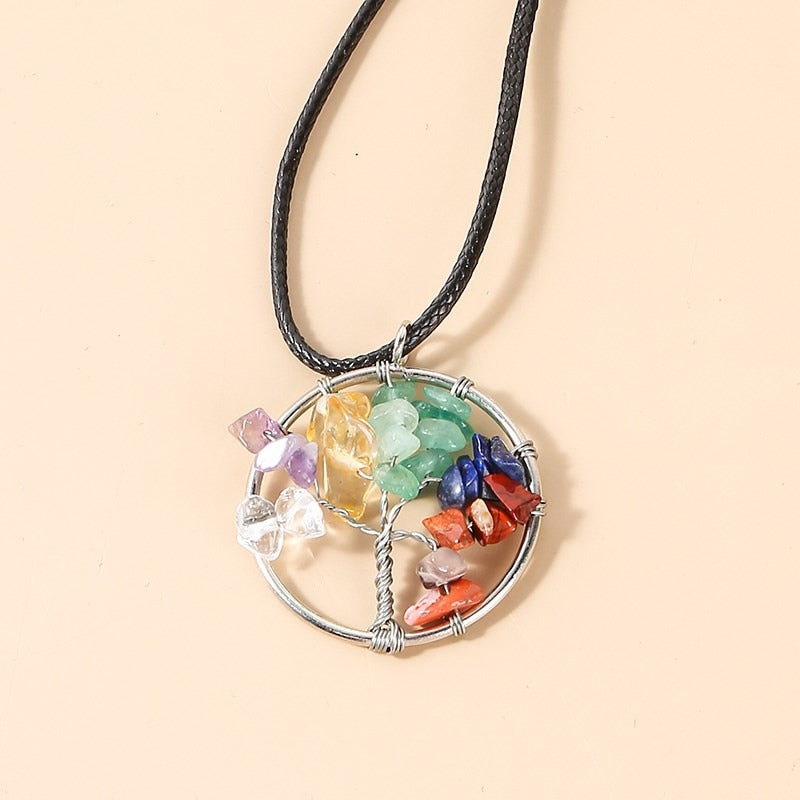 Change Better 30mm Natural Stone Chip Beads Wrap Treen Of Life Pendant Necklace Colorful Crystal Gravel Handmade Wisdom Jewelry