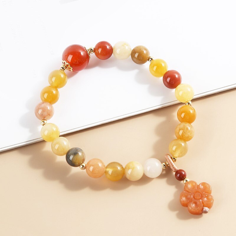 JD Natural Lighter Imperial Jade Beads Bracelet Women Red Agate Lucky Flower Charms Bangles New Summer Simple Jewelry Gifts