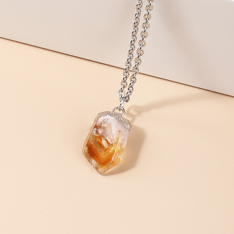 JD Initial Stone Pendant Genuine Crystal Rough Stone Citrine Amethyst Edged DIY Charm Stone Necklace Assorted Color to Choose